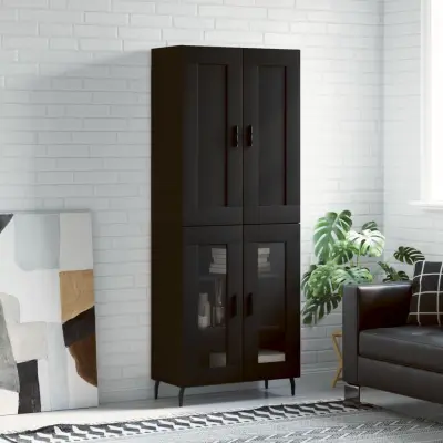 The Living Store Visoka komoda črna 69,5x34x180 cm inženirski les - Visoka Omarica