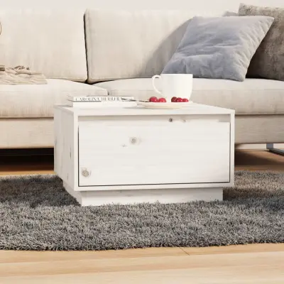 The Living Store Klubska mizica bela 55x56x32 cm trdna borovina - Klubska Mizica