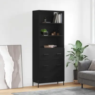 The Living Store Visoka komoda črna 69,5x34x180 cm inženirski les - Visoka Omarica