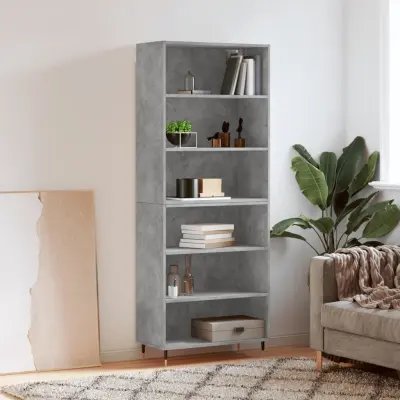 The Living Store Visoka komoda betonsko siva 69,5x32,5x180 cm inženirski les - Visoka Omarica