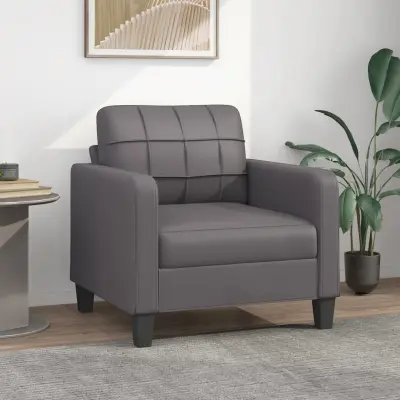 The Living Store Fotelj siv 60 cm umetno usnje - Enosed
