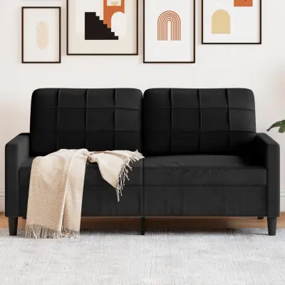 The Living Store Kavč dvosed črn 140 cm žamet - Dvosed