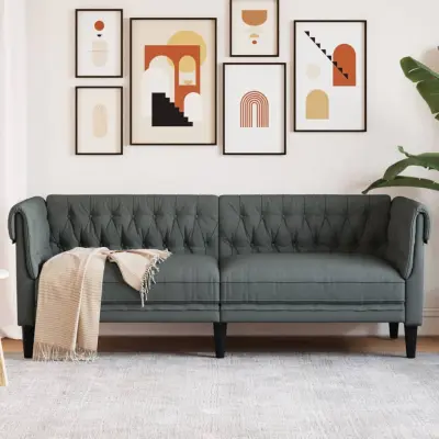 The Living Store Kavč trosed Chesterfield temno siva tkanina - Kavč Chesterfield