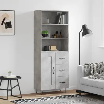 The Living Store Visoka komoda betonsko siva 69,5x34x180 cm inženirski les - Visoka Omarica