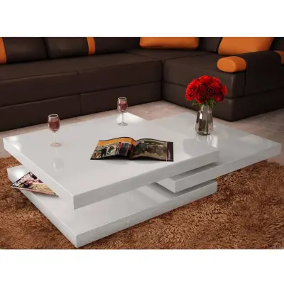 The Living Store Klubska mizica s 3 nadstropji visok sijaj bela - Klubska Mizica