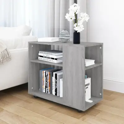The Living Store Stranska mizica siva sonoma 70x35x55 cm konstruiran les - Stranska Mizica