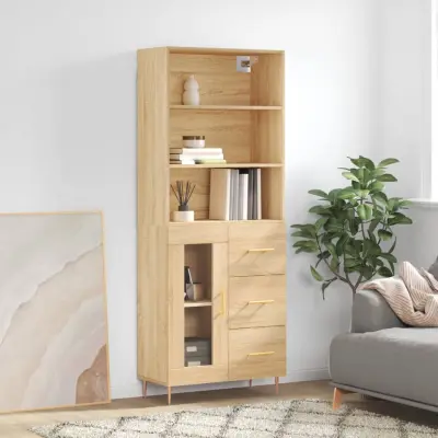The Living Store Visoka komoda sonoma hrast 69,5x34x180 cm inženirski les - Visoka Omarica