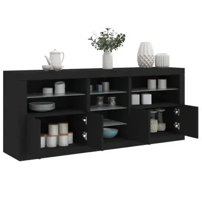 The Living Store Komoda z LED lučkami črna 181,5x37x67 cm - Komoda