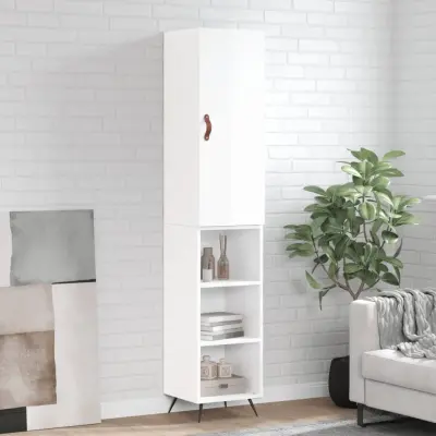The Living Store Visoka omara visok sijaj bela 34,5x34x180 cm inženirski les - Visoka Omara