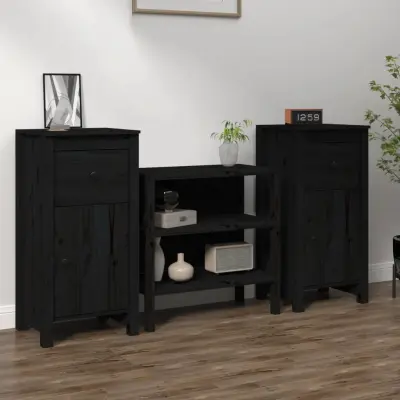 The Living Store Komoda 2 kosa črna 40x35x80 cm trdna borovina - Komoda