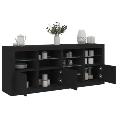 The Living Store Komoda z LED lučkami črna 164x37x67 cm - Komoda