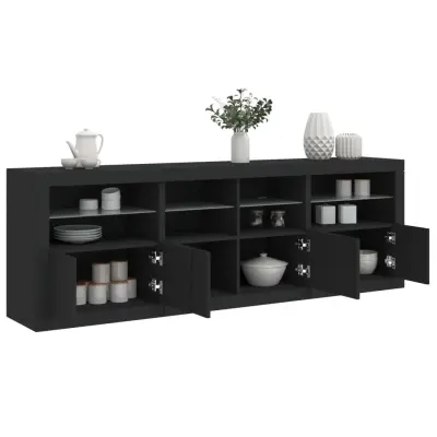 The Living Store Komoda z LED lučkami črna 202x37x67 cm - Komoda