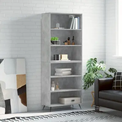 The Living Store Visoka komoda betonsko siva 69,5x32,5x180 cm inženirski les - Visoka Omarica