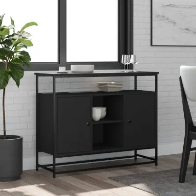 The Living Store Komoda črna 100x35x80 cm inženirski les - Komoda