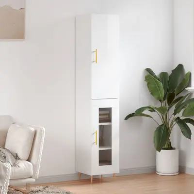 The Living Store Visoka omara visok sijaj bela 34,5x34x180 cm inženirski les - Visoka Omara