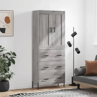 The Living Store Visoka komoda siva sonoma 69,5x34x180 cm inženirski les - Visoka Omarica