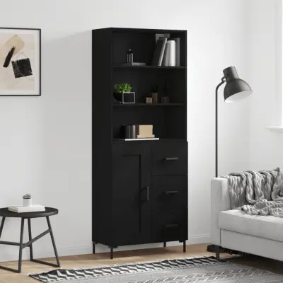 The Living Store Visoka komoda črna 69,5x34x180 cm inženirski les - Visoka Omarica