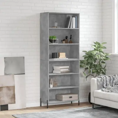 The Living Store Visoka komoda betonsko siva 69,5x32,5x180 cm inženirski les - Visoka Omarica