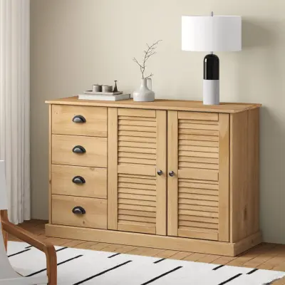 The Living Store Komoda s predali VIGO 113x40x75 cm trdna borovina - Komoda