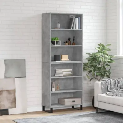 The Living Store Visoka komoda betonsko siva 69,5x32,5x180 cm inženirski les - Visoka Omarica