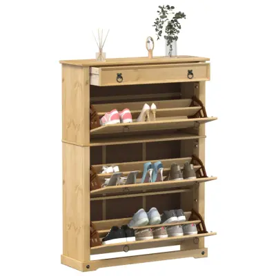 The Living Store Omara za čevlje Corona 99x32x138 cm trdna borovina - Omarica Za Čevlje