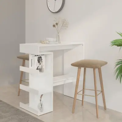 The Living Store Barska miza s policami visok sijaj bela 100x50x101,5 cm - Barska Miza