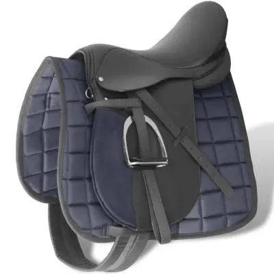 Jahalno Sedlo Set 17,5" Pravo Usnje Črne Barve 18 cm 5-v-1 - Sedlo