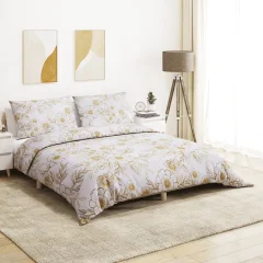The Living Store Posteljnina bela in rjava 220x240 cm bombaž - Komplet Prevlek Za Odejo