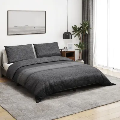 The Living Store Posteljnina temno sivo 155x220 cm bombaž - Komplet Prevlek Za Odejo