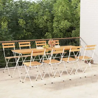 The Living Store Zložljivi bistro stoli 8 kosov trden akacijev les in jeklo - Zložljiv Bistro Stol