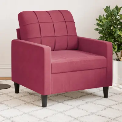 The Living Store Fotelj vinsko rdeč 60 cm žamet - Enosed