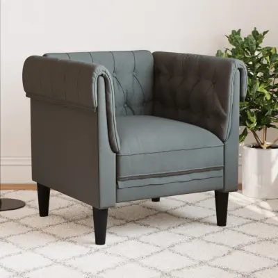 The Living Store Fotelj chesterfield temno siva tkanina - Chesterfield Fotelj