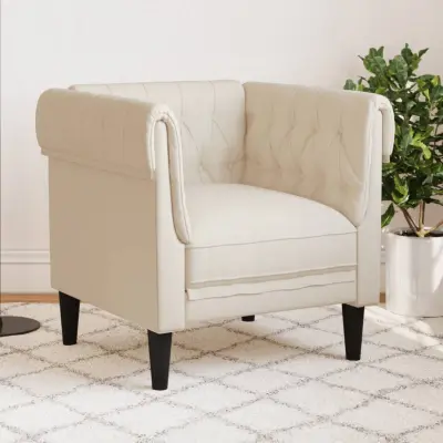 The Living Store Fotelj chesterfield laneno platno - Chesterfield Fotelj