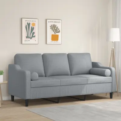 The Living Store Kavč trosed z blazinami svetlo siv 180 cm blago - Trosed