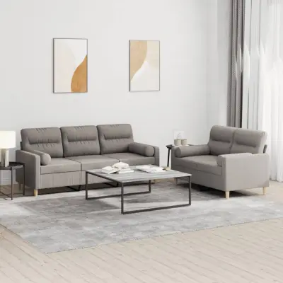The Living Store Sedežna garnitura z vzglavniki 2-delna taupe blago - Sedežna Garnitura