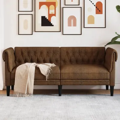 The Living Store Kavč dvosed Chesterfield rjava tkanina - Kavč Chesterfield