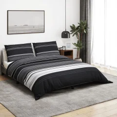 The Living Store Posteljnina črna in bela 260x240 cm bombaž - Komplet Prevlek Za Odejo