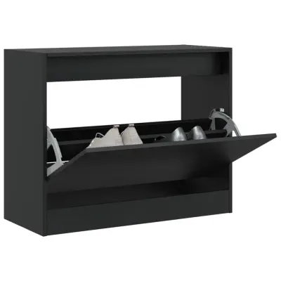 The Living Store Omarica za čevlje črna 80x34x63 cm inženirski les - Omarica Za Čevlje
