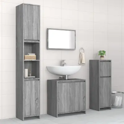The Living Store Kopalniško pohištvo 4 kosi siva sonoma inženirski les - Komplet Kopalniškega Pohištva
