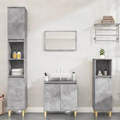 The Living Store Kopalniško pohištvo 3 kosa betonsko sive barve konstruiran les - Komplet Kopalniškega Pohištva