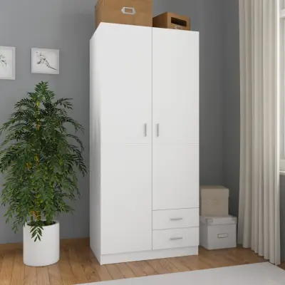 The Living Store Garderobna omara bela 80x52x180 cm inženirski les - Garderobna Omara
