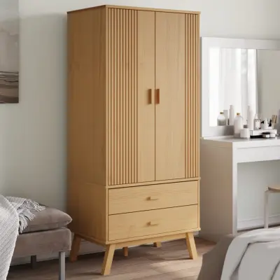 The Living Store Garderobna omara OLDEN rjava 76,5x53x172 cm trdna borovina - Garderobna Omara