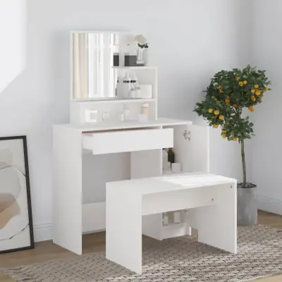 The Living Store Toaletna mizica komplet bele barve 86,5x35x136 cm - Komplet Toaletnih Mizic