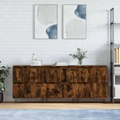 The Living Store Komoda 3 kosi dimljen hrast inženirski les - Komoda