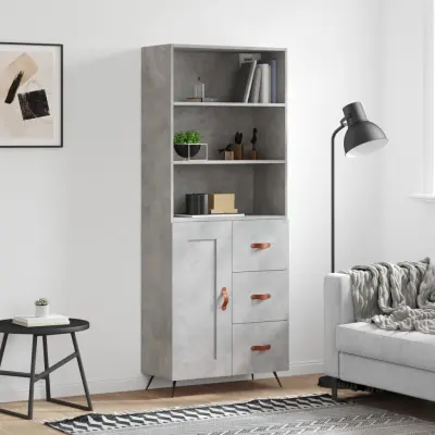 The Living Store Visoka komoda betonsko siva 69,5x34x180 cm inženirski les - Visoka Omarica