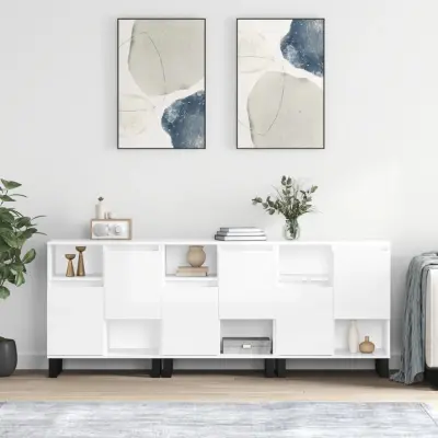 The Living Store Komode 3 kosi visok sijaj bele inženirski les - Komoda