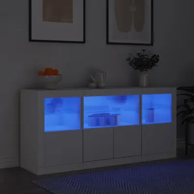 The Living Store Komoda z LED lučkami bela 142,5x37x67 cm - Komoda
