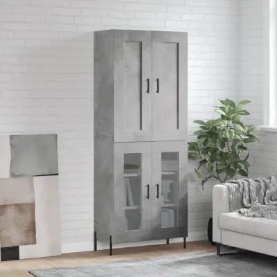 The Living Store Visoka komoda betonsko siva 69,5x34x180 cm inženirski les - Visoka Omarica