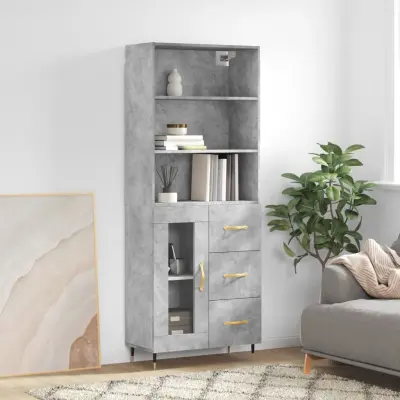 The Living Store Visoka komoda betonsko siva 69,5x34x180 cm inženirski les - Visoka Omarica