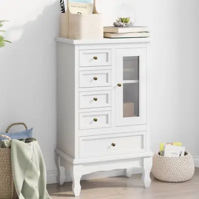 The Living Store Omarica s 5 predali in 2 policama bele barve - Omarica